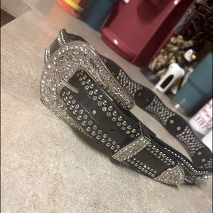 Genuine Leather Black & Rhinestone cowgirl belt
